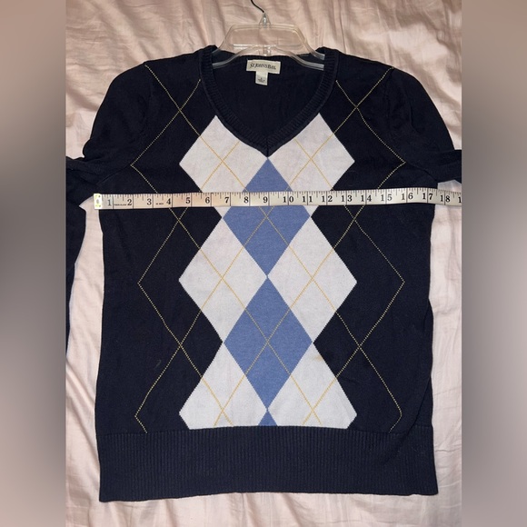 St. John’s Bay Y2K Blue Argyle Sweater Juniors 5 Preppy Knit - Picture 7 of 8